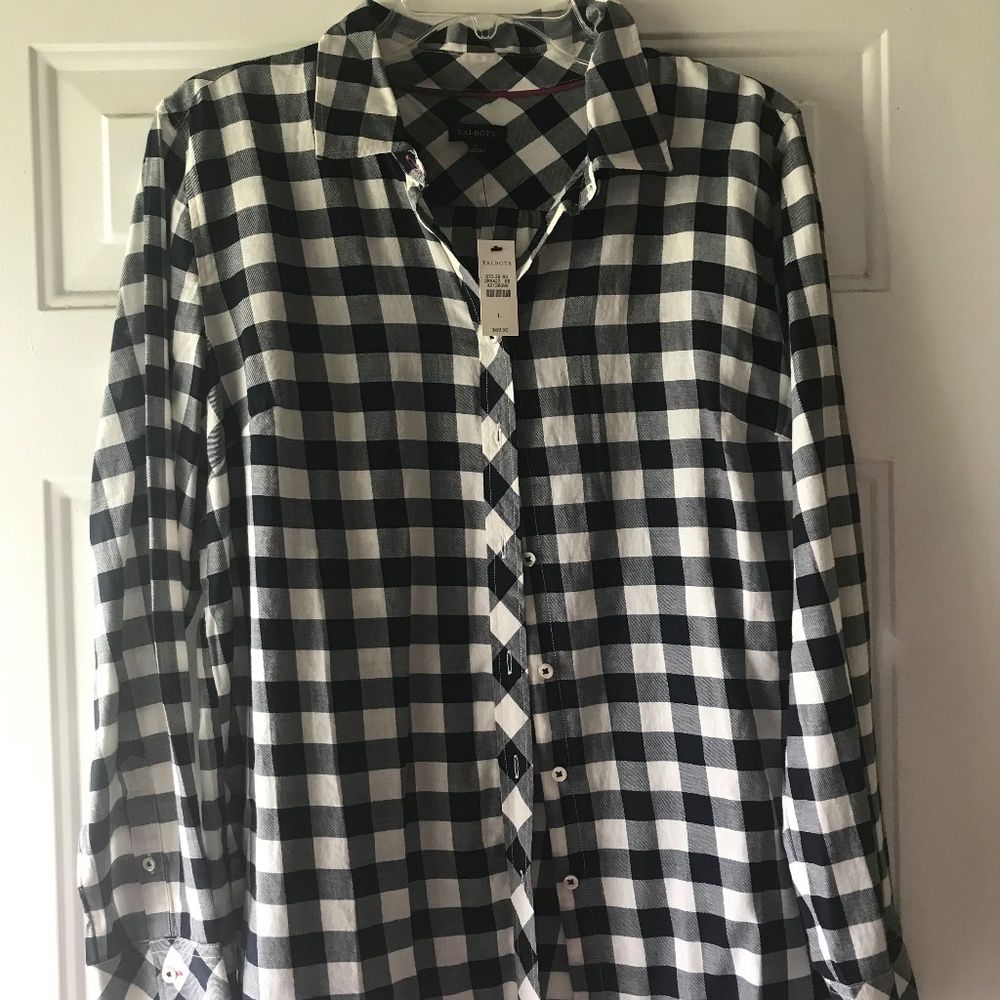NWT - TALBOTS BUTTON DOWN SHIRT - CHECKERED PRINT